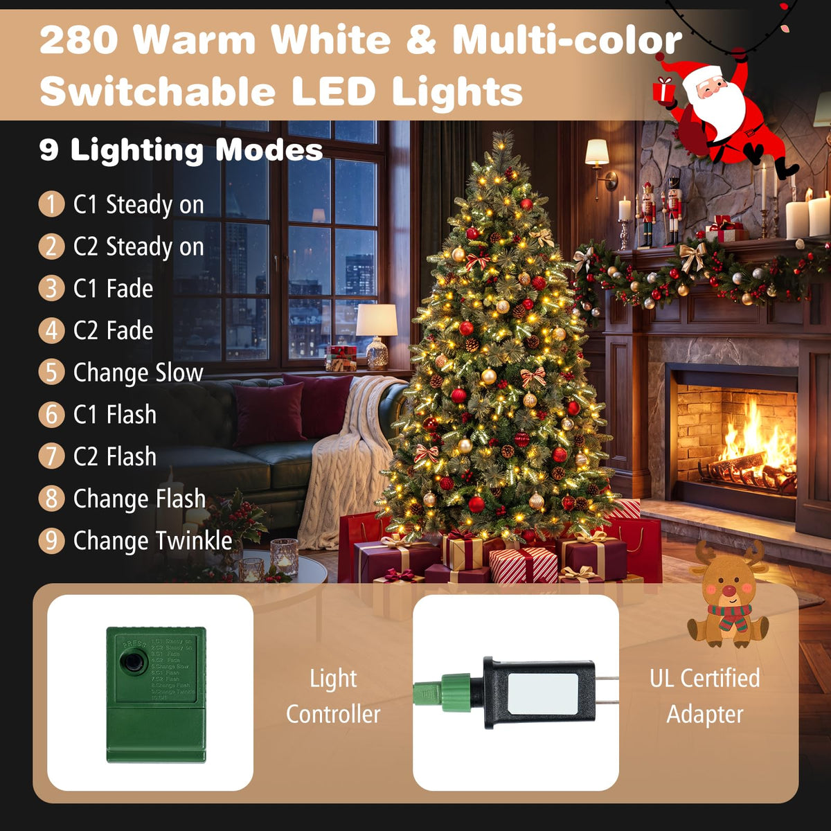 GOFLAME 6ft/7ft Pre-lit Christmas Tree with Pine Cones and Red Berries Artificial Holiday Decoration Tree
