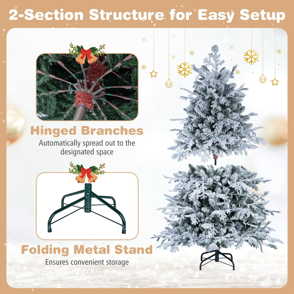 GOFLAME 5/6/7/8FT Pre-lit Christmas Tree | Snow Flocked Artificial Xmas Tree