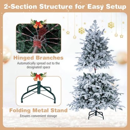 GOFLAME 5/6/7/8FT Pre-lit Christmas Tree | Snow Flocked Artificial Xmas Tree