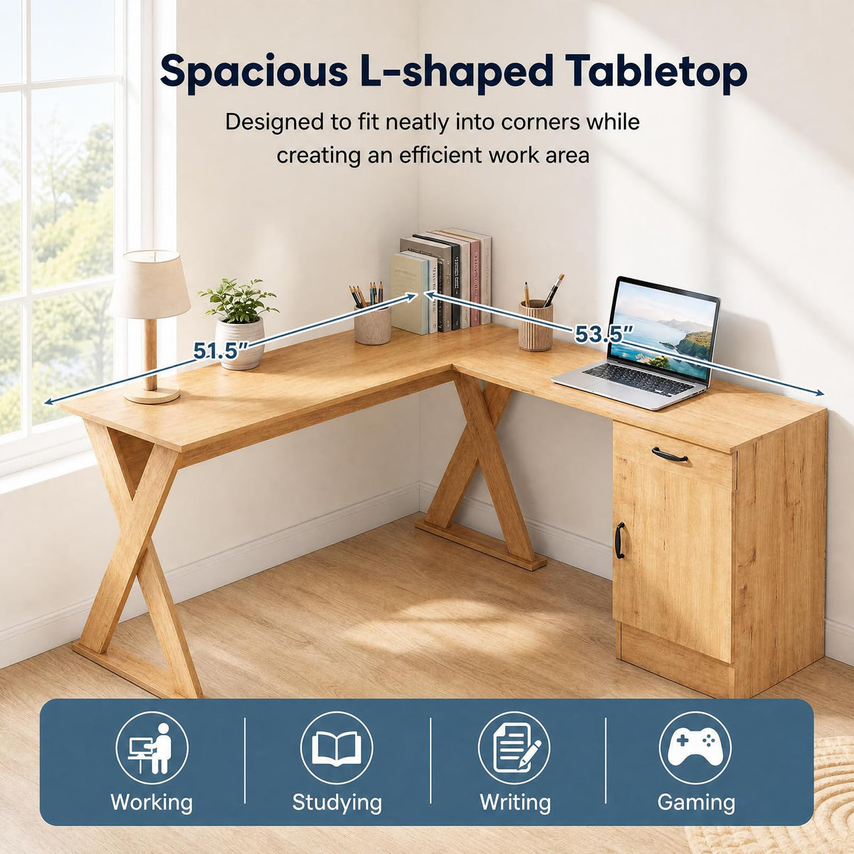 GOFLAME L-Shaped Computer Desk with Reversible Drawer & Cabinet