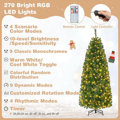 GOFLAME 6.3FT/7.5FT Pre-lit Pencil Christmas Tree with Remote & APP Control