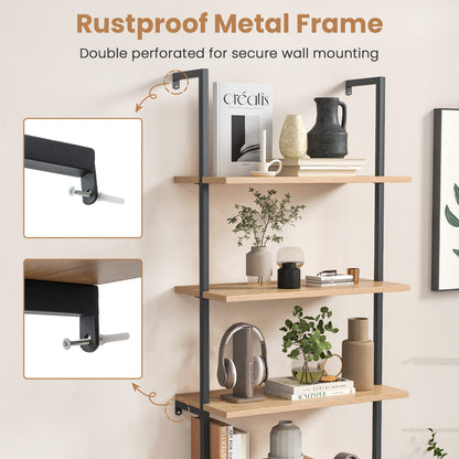 72.5'' Tall Bookshelf with Cabinet, 4-Tier Wall Mount Ladder Shelf with Rattan Cabinet