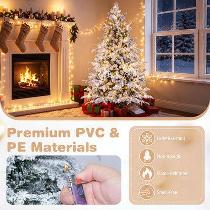 GOFLAME 5/6/7/8FT Pre-lit Christmas Tree | Snow Flocked Artificial Xmas Tree