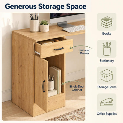 GOFLAME L-Shaped Computer Desk with Reversible Drawer & Cabinet