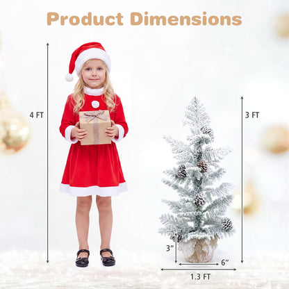 GOFLAME 3FT Snow Flocked Tabletop Christmas Tree | Artificial Mini Xmas Tree