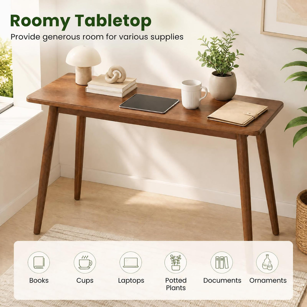 GOFLAME 40" Small Computer Desk with Rubber Wood Legs Home Office Desk
