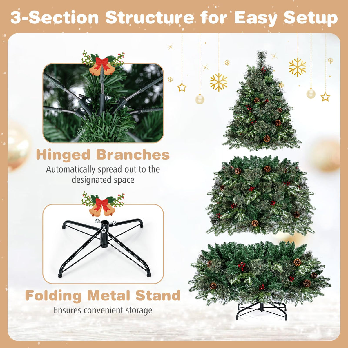GOFLAME 6ft/7ft Pre-lit Christmas Tree with Pine Cones and Red Berries Artificial Holiday Decoration Tree