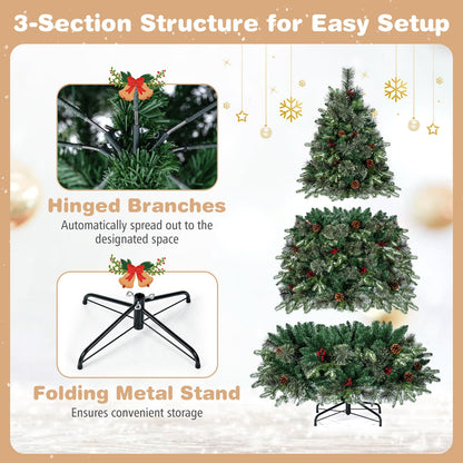 GOFLAME 6ft/7ft Pre-lit Christmas Tree with Pine Cones and Red Berries Artificial Holiday Decoration Tree