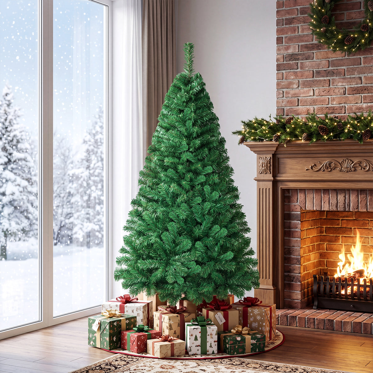 5FT PVC Artificial Green Christmas Tree Home Holiday Décor with Metal Stand 350 Branches Holiday Indoor Decoration