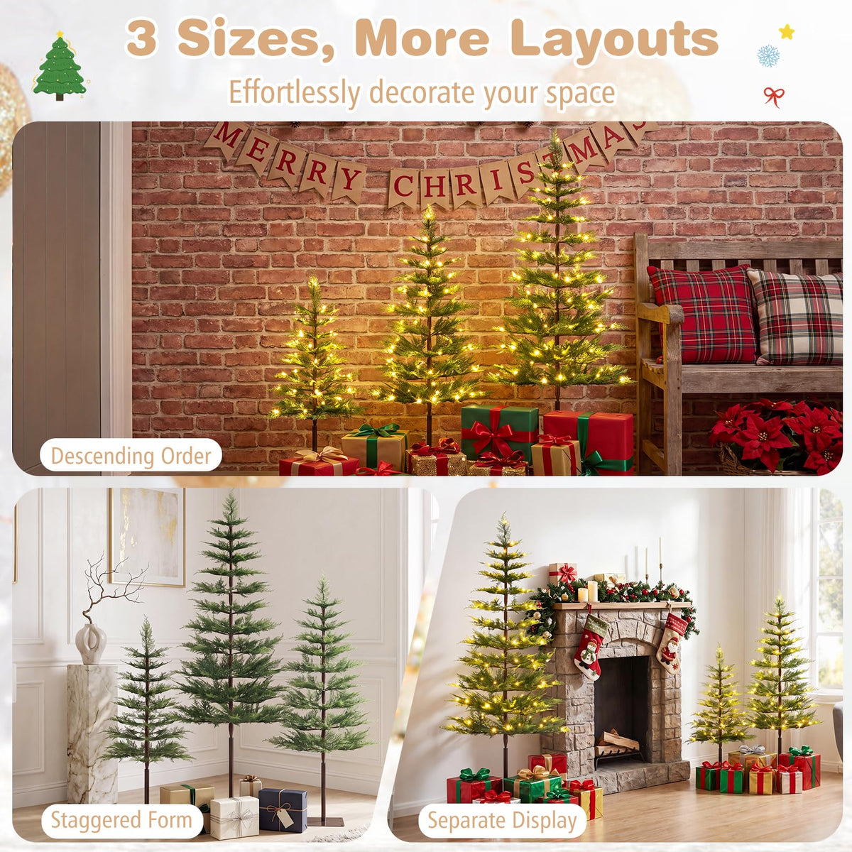 GOFLAME Set of 3 Pre-lit Christmas Tree | Christmas Tree Set 3Ft 4Ft 5Ft