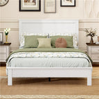Twin Size Wood Bed Frame, Mid-Century Modern Platform Bed with Headboard