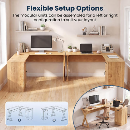 GOFLAME L-Shaped Computer Desk with Reversible Drawer & Cabinet