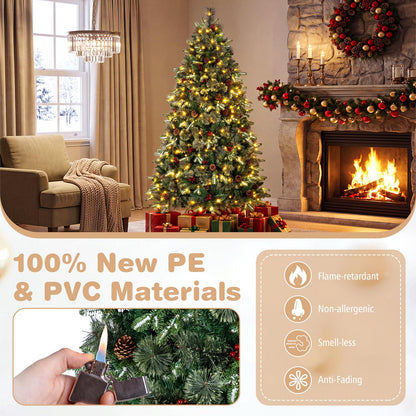 GOFLAME 6ft/7ft Pre-lit Christmas Tree with Pine Cones and Red Berries Artificial Holiday Decoration Tree