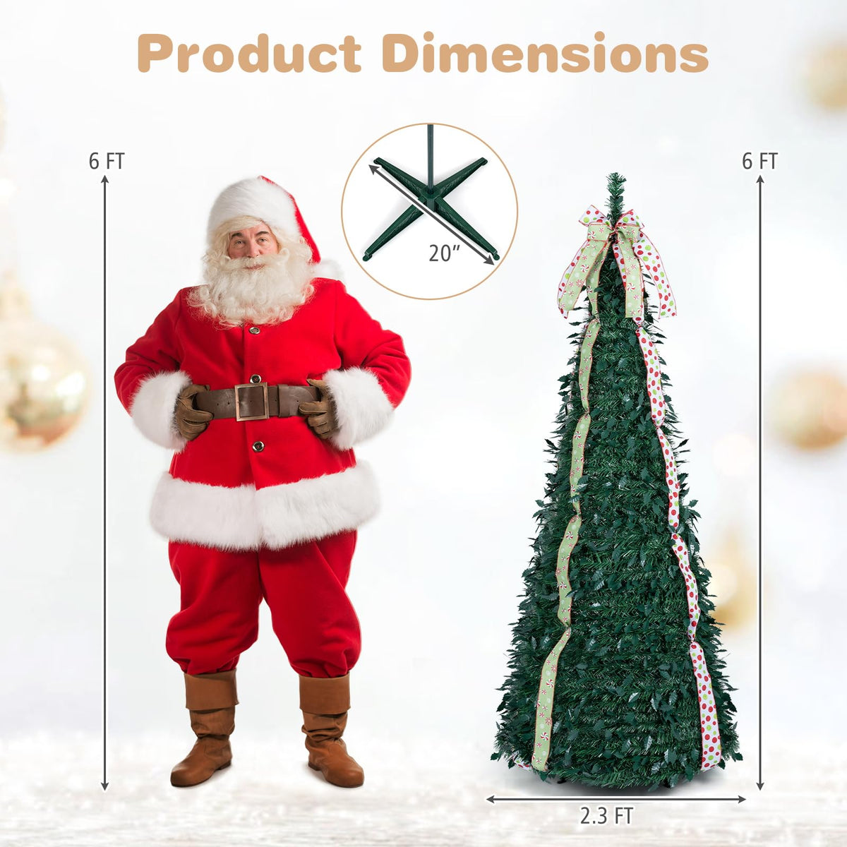 GOFLAME 6ft/7ft Pop Up Christmas Tree with Tree Topper Bow & 4 Ribbons