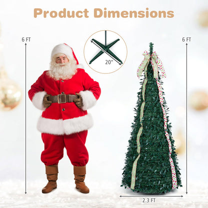 GOFLAME 6ft/7ft Pop Up Christmas Tree with Tree Topper Bow & 4 Ribbons