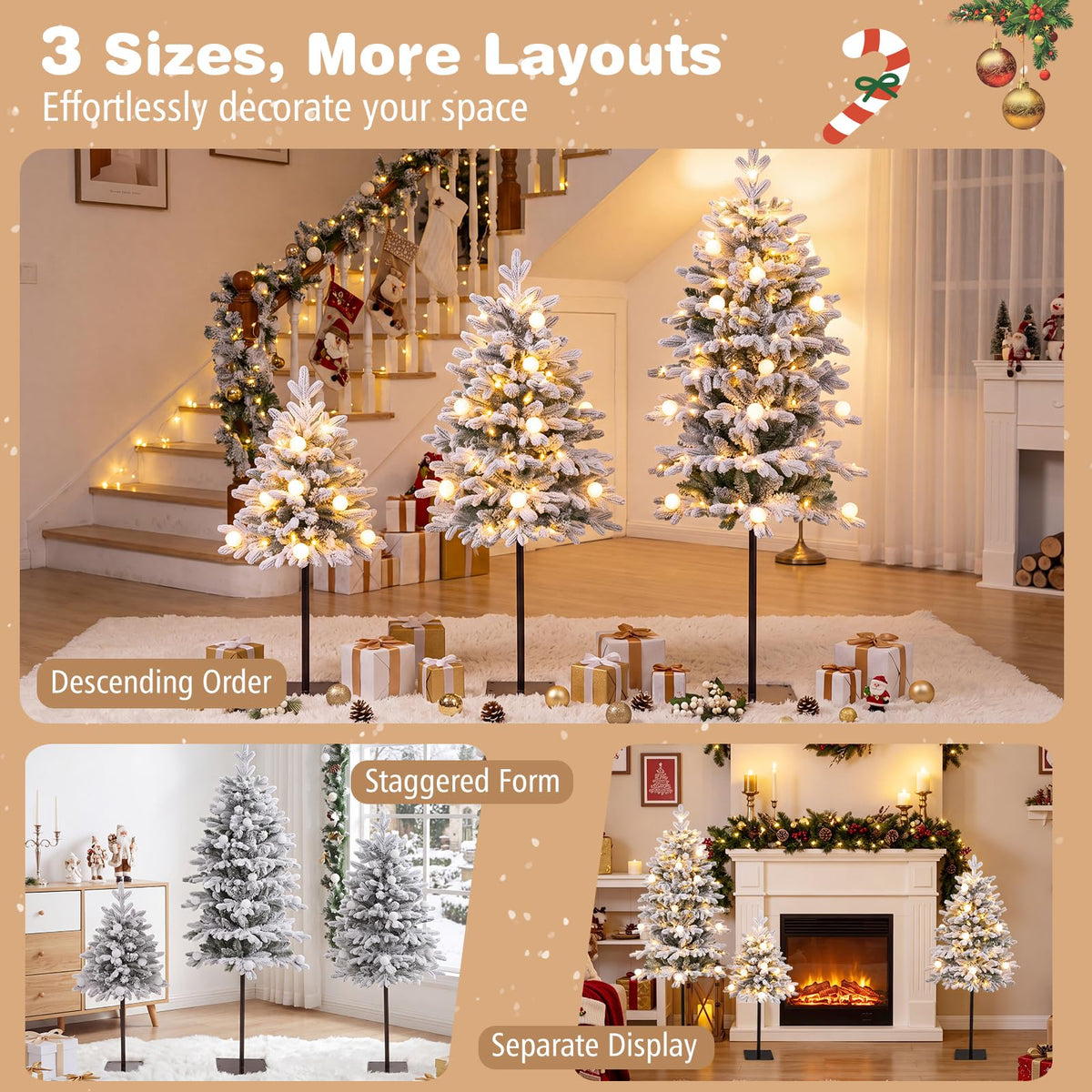 GOFLAME Set of 3 Pre-lit Christmas Tree | Snow Flocked Christmas Tree Set