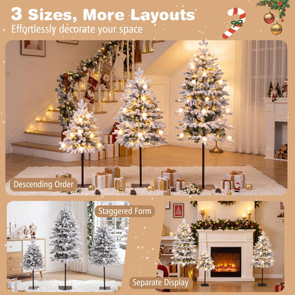 GOFLAME Set of 3 Pre-lit Christmas Tree | Snow Flocked Christmas Tree Set