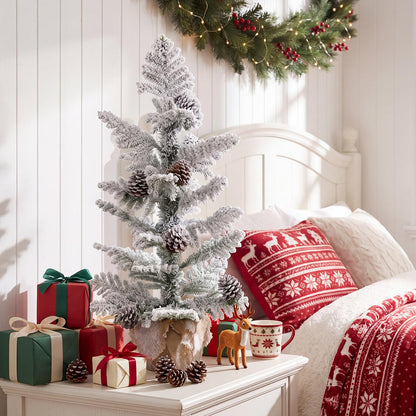 GOFLAME 3FT Snow Flocked Tabletop Christmas Tree | Artificial Mini Xmas Tree