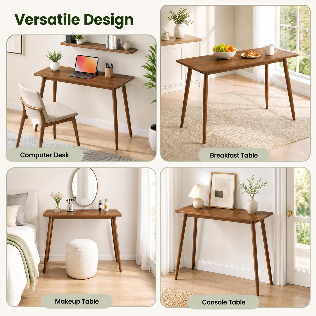 GOFLAME 40" Small Computer Desk with Rubber Wood Legs Home Office Desk