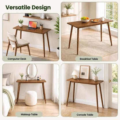 GOFLAME 40" Small Computer Desk with Rubber Wood Legs Home Office Desk