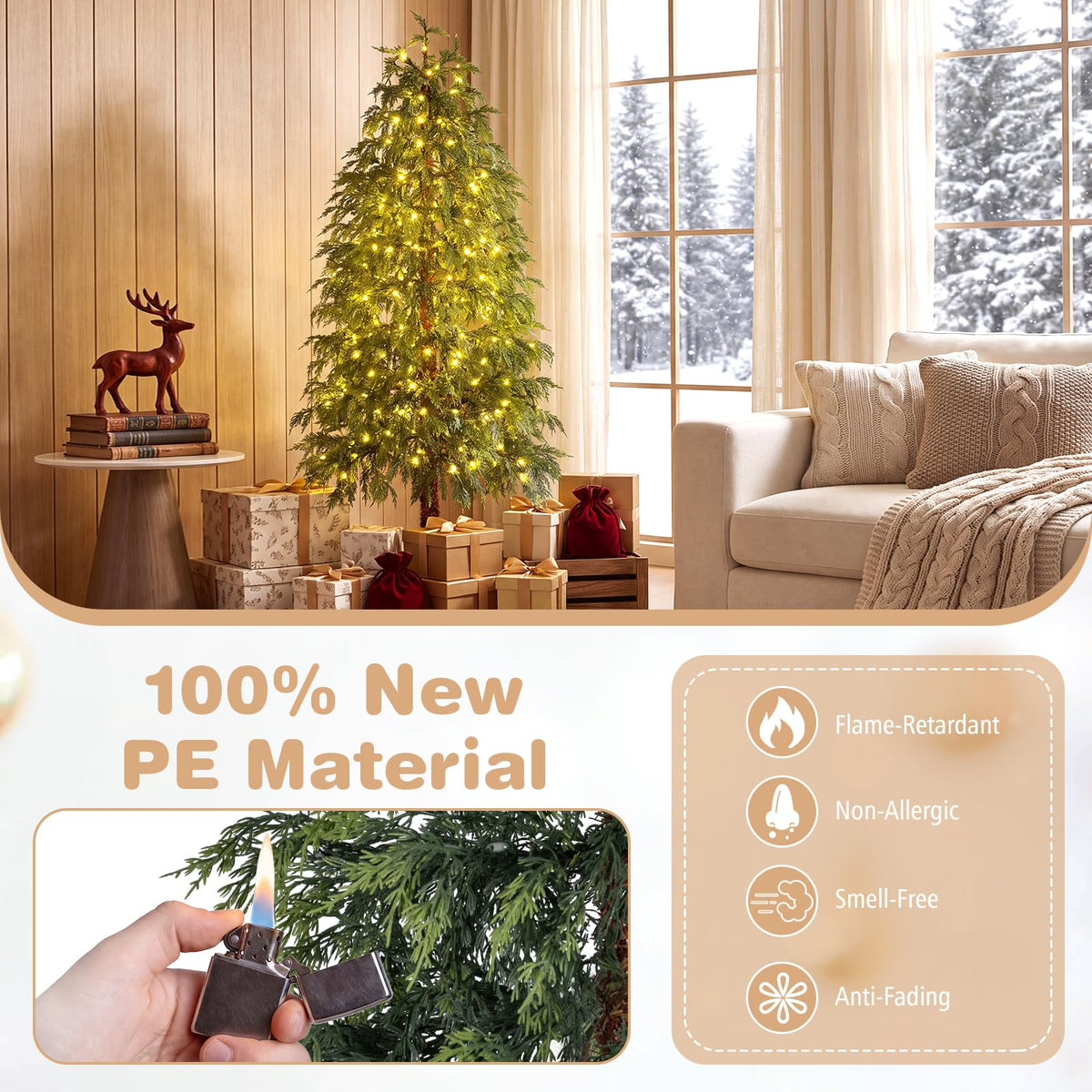 GOFLAME 6FT Pre-lit Artificial Christmas Tree Seasonal Cypress Tree