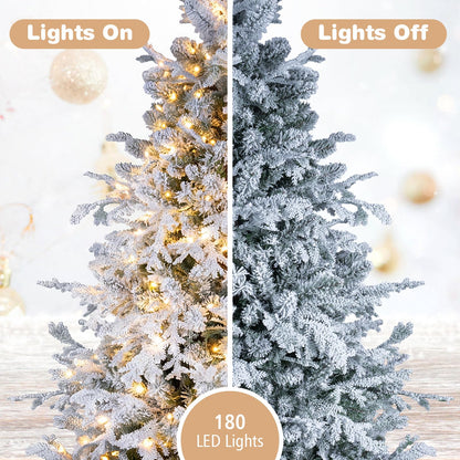 GOFLAME 5/6/7/8FT Pre-lit Christmas Tree | Snow Flocked Artificial Xmas Tree
