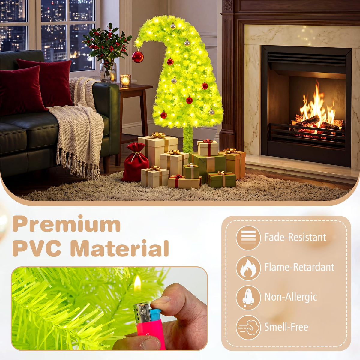 GOFLAME 3FT Pre-lit Whimsical Christmas Tree | Bendable Artificial Xmas Tree