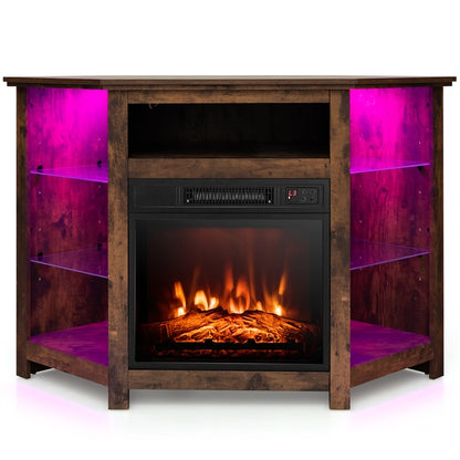 Corner Fireplace TV Stand with LED Lights for TVs up to 50”, Modern Entertainment Center with Electric Fireplace