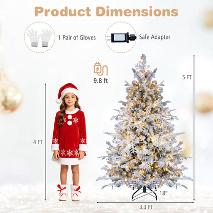 GOFLAME 5/6/7/8FT Pre-lit Christmas Tree | Snow Flocked Artificial Xmas Tree