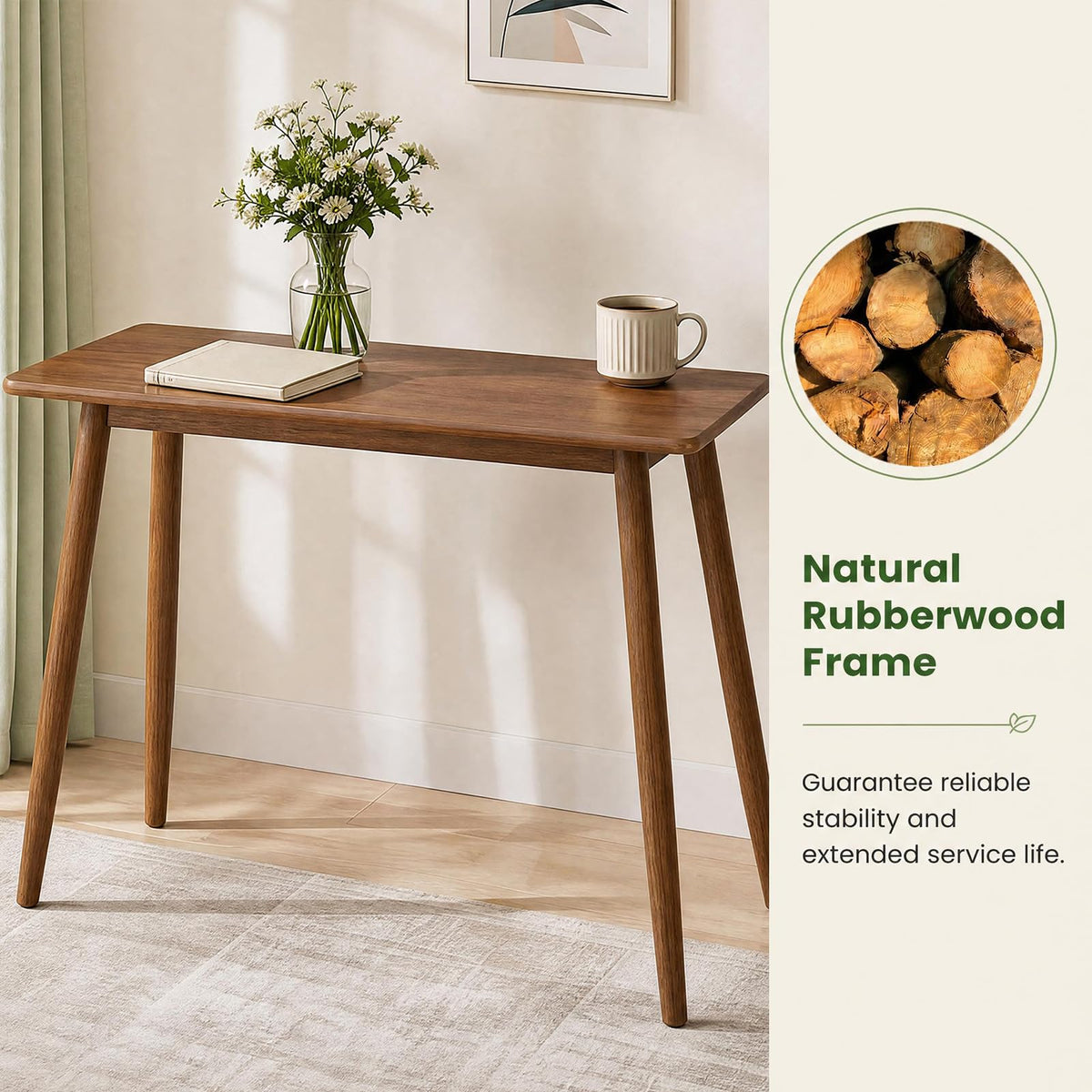 GOFLAME 40" Small Computer Desk with Rubber Wood Legs Home Office Desk