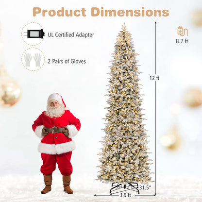 GOFLAME 12FT Pre-lit Christmas Tree | Snow Flocked Artificial Xmas Tree