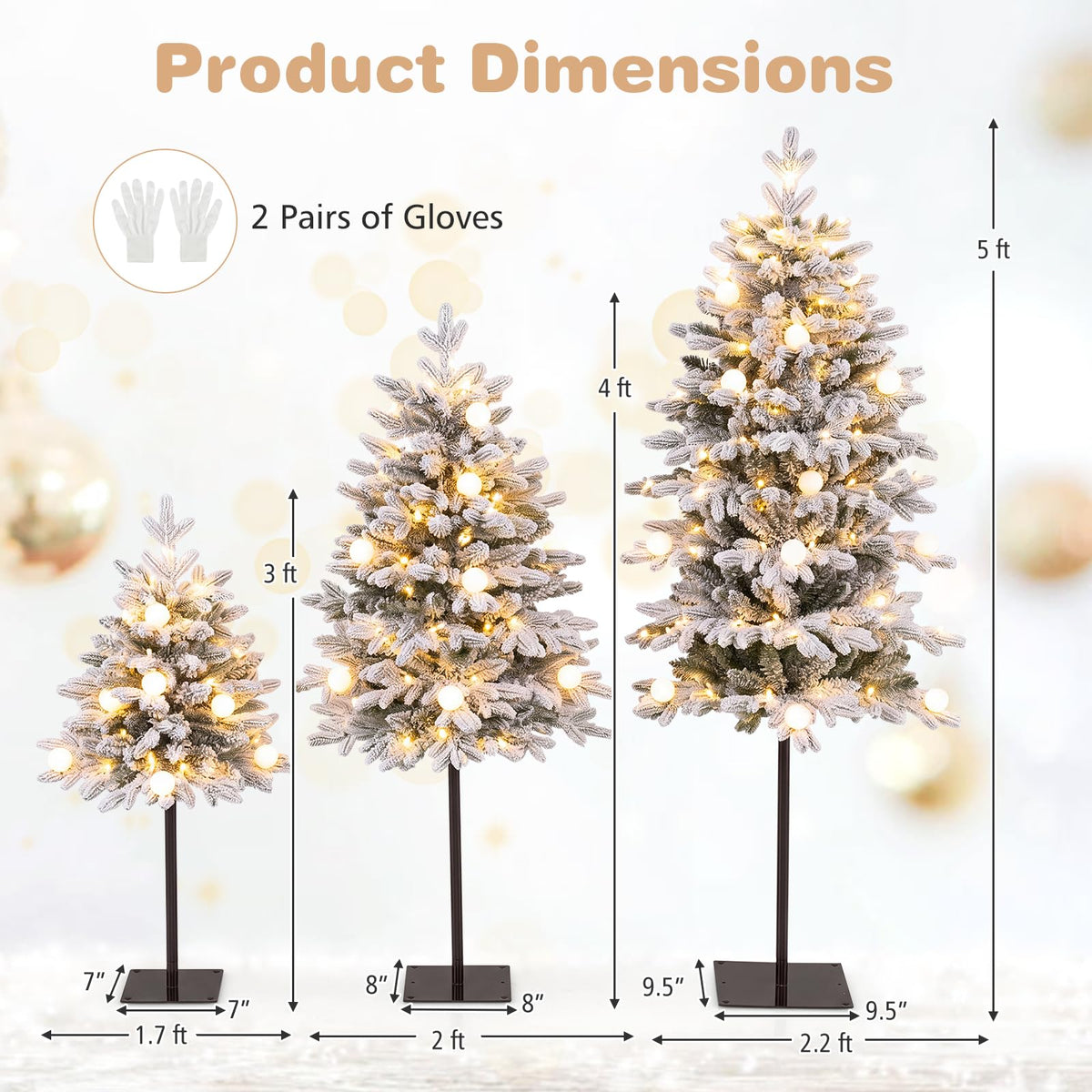 GOFLAME Set of 3 Pre-lit Christmas Tree | Snow Flocked Christmas Tree Set