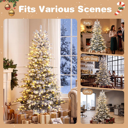 GOFLAME 6FT/7FT Pre-lit Christmas Tree | Snow Flocked Artificial Xmas Tree