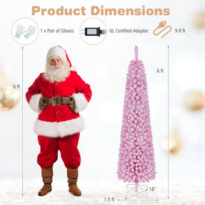 GOFLAME 6FT/7FT Pre-lit Pencil Christmas Tree Artificial Pink Christmas Tree