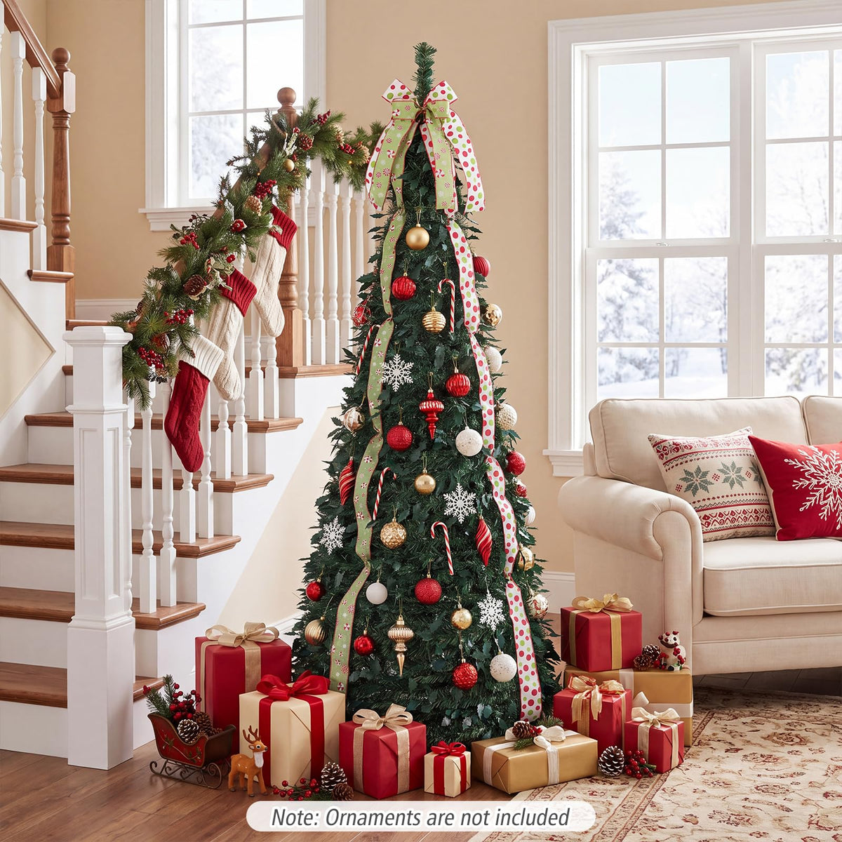 GOFLAME 6ft/7ft Pop Up Christmas Tree with Tree Topper Bow & 4 Ribbons