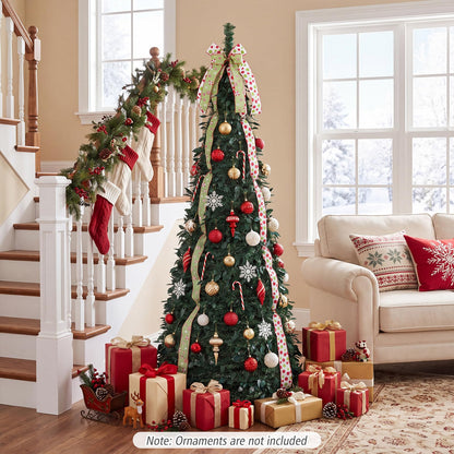 GOFLAME 6ft/7ft Pop Up Christmas Tree with Tree Topper Bow & 4 Ribbons