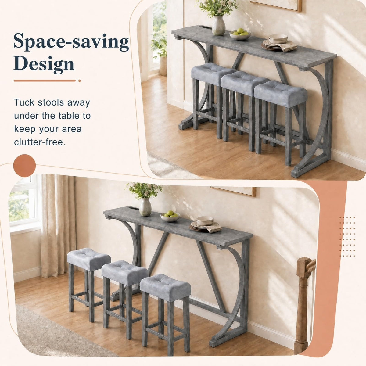 GOFLAME 4-Piece Counter Height Bar Table Set with Power Outlet Grey