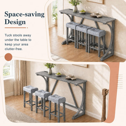 GOFLAME 4-Piece Counter Height Bar Table Set with Power Outlet Grey