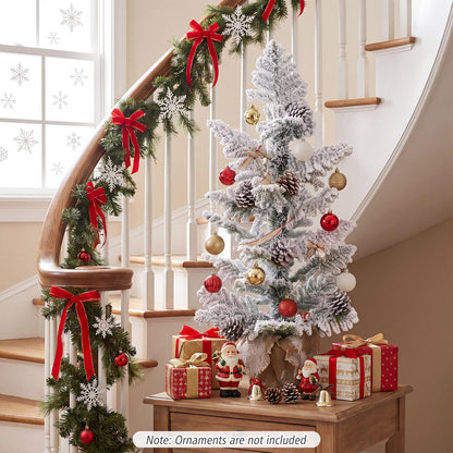 GOFLAME 3FT Snow Flocked Tabletop Christmas Tree | Artificial Mini Xmas Tree
