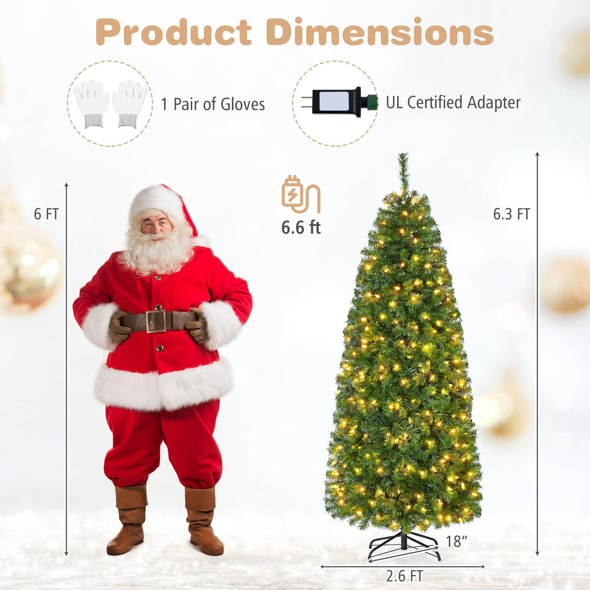GOFLAME 6.3FT/7.5FT Pre-lit Pencil Christmas Tree with Remote & APP Control