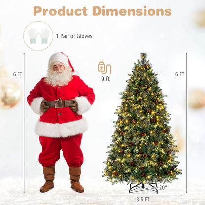 GOFLAME 6ft/7ft Pre-lit Christmas Tree with Pine Cones and Red Berries Artificial Holiday Decoration Tree
