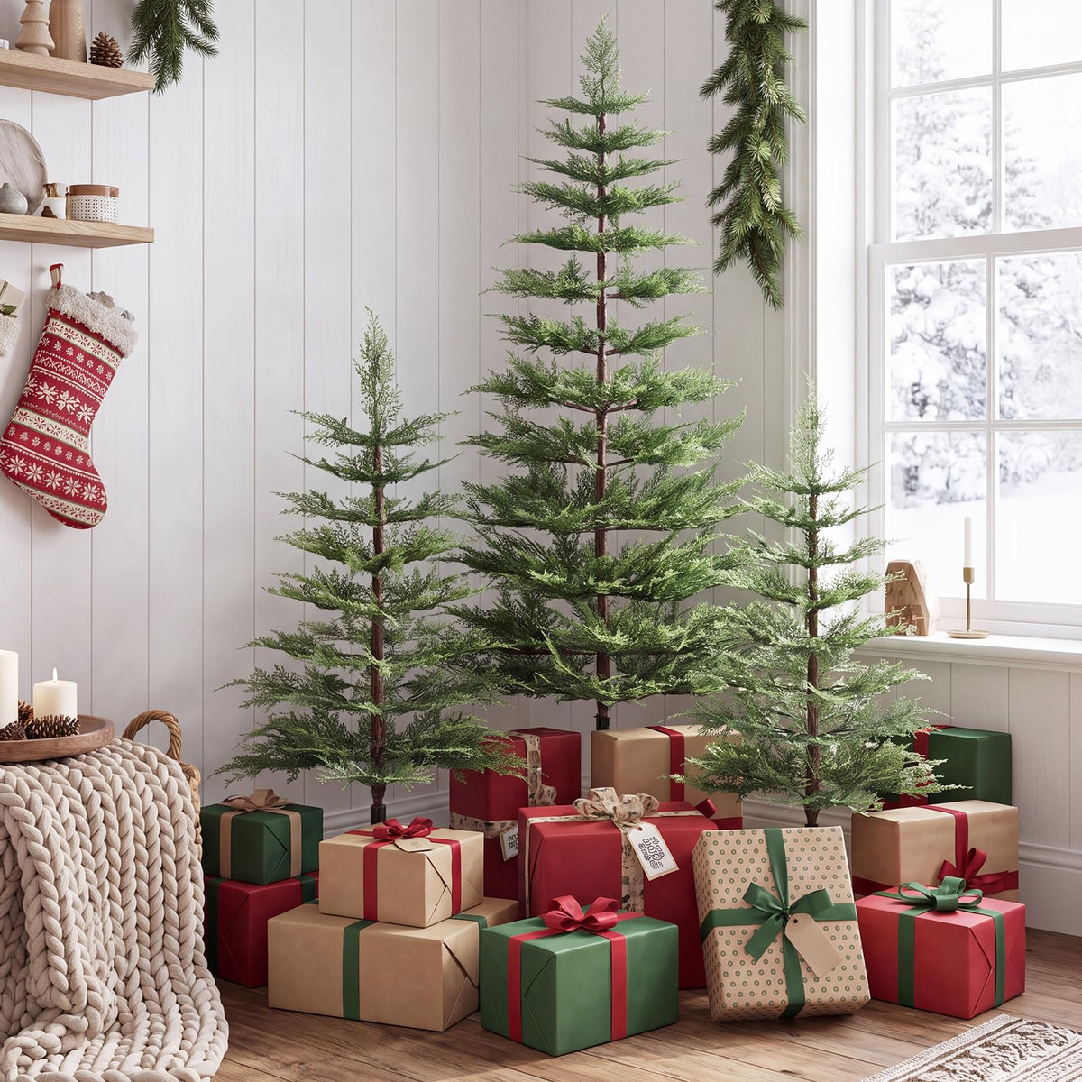GOFLAME Set of 3 Pre-lit Christmas Tree | Christmas Tree Set 3Ft 4Ft 5Ft