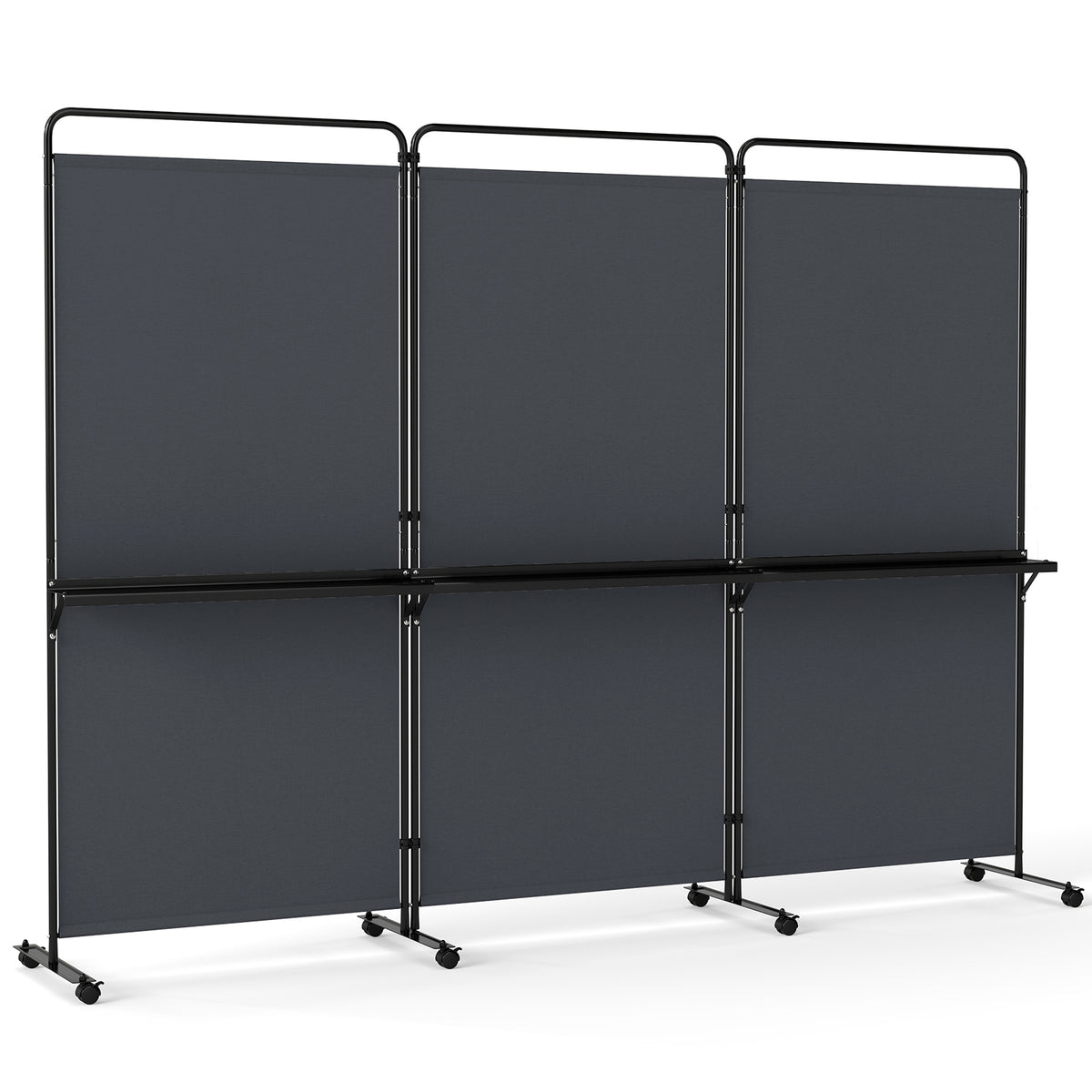 3 Panel Room Divider with Storage Shelves, 6FT Folding Privacy Screen with Lockable Wheels