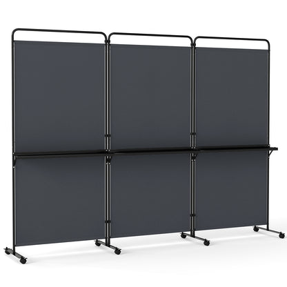 3 Panel Room Divider with Storage Shelves, 6FT Folding Privacy Screen with Lockable Wheels