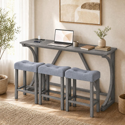 GOFLAME 4-Piece Counter Height Bar Table Set with Power Outlet Grey