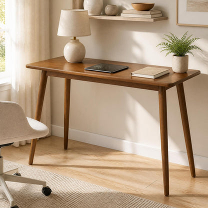 GOFLAME 40" Small Computer Desk with Rubber Wood Legs Home Office Desk