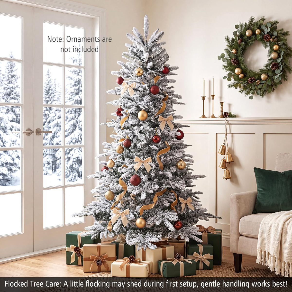 GOFLAME 6FT/7FT Pre-lit Christmas Tree | Snow Flocked Artificial Xmas Tree