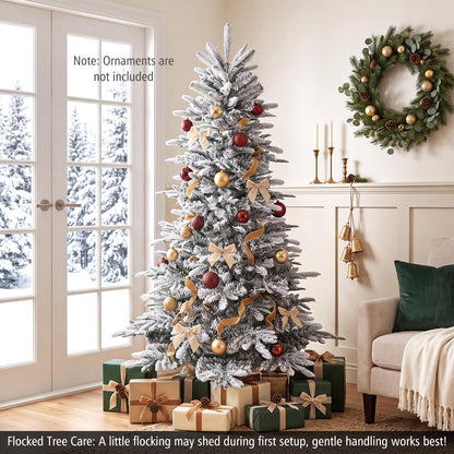 GOFLAME 6FT/7FT Pre-lit Christmas Tree | Snow Flocked Artificial Xmas Tree