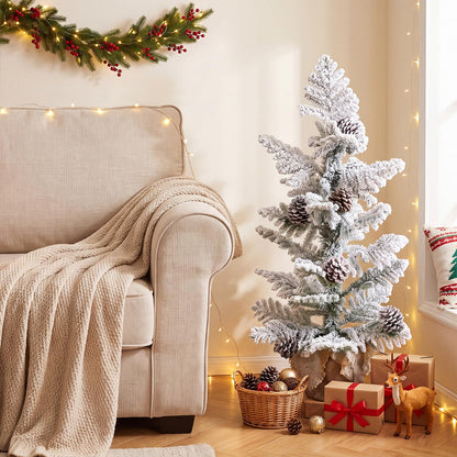 GOFLAME 3FT Snow Flocked Tabletop Christmas Tree | Artificial Mini Xmas Tree