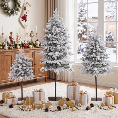 GOFLAME Set of 3 Pre-lit Christmas Tree | Snow Flocked Christmas Tree Set